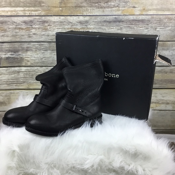 Rag & Bone Black Oliver Elk Leather Moto Boots - Picture 3 of 7